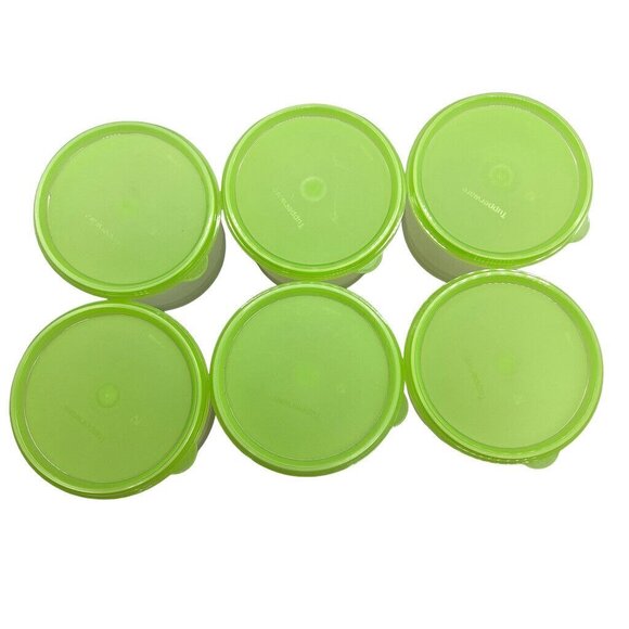 Vintage Tupperware Clear Containers 250 Green Lids NOS 2-1/2 Cups Set of 6 - Picture 3 of 10